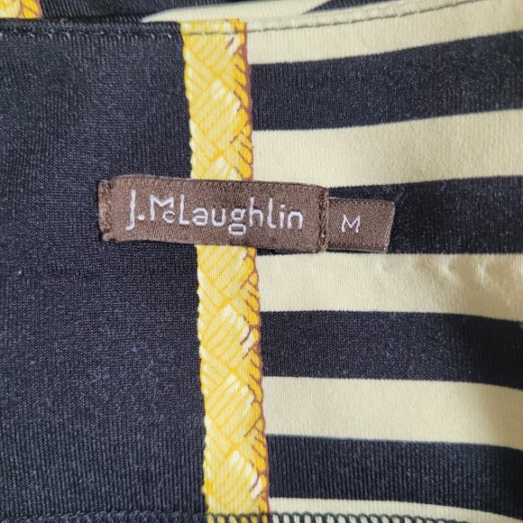 J. McLaughlin Black Gold 3/4  Sleeve Striped Drawstring Dress Size M - Picture 8 of 10
